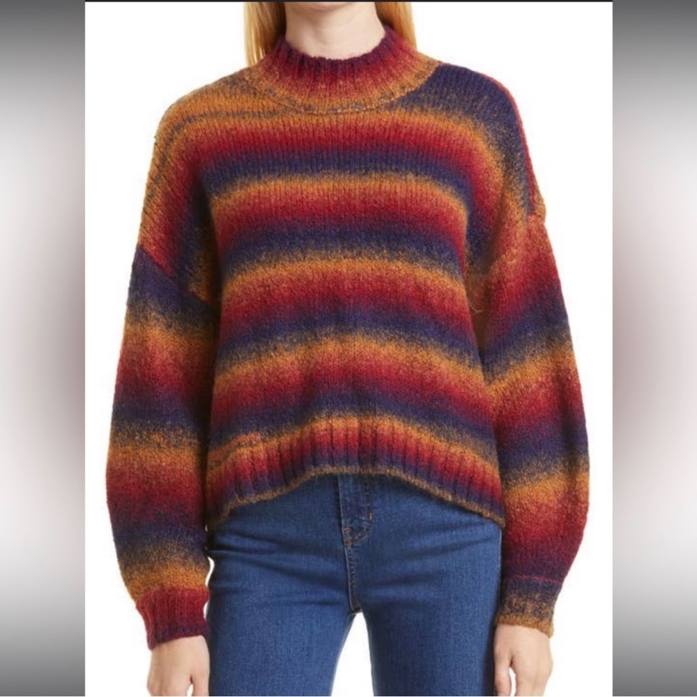 Pistola Carlen Multicolor Striped Mohair Blend Mock Neck Oversized Sweater NEW